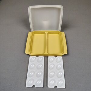 Vintage Tupperware HARVEST GOLD Deviled Egg Keeper Carrier Storage Set USA